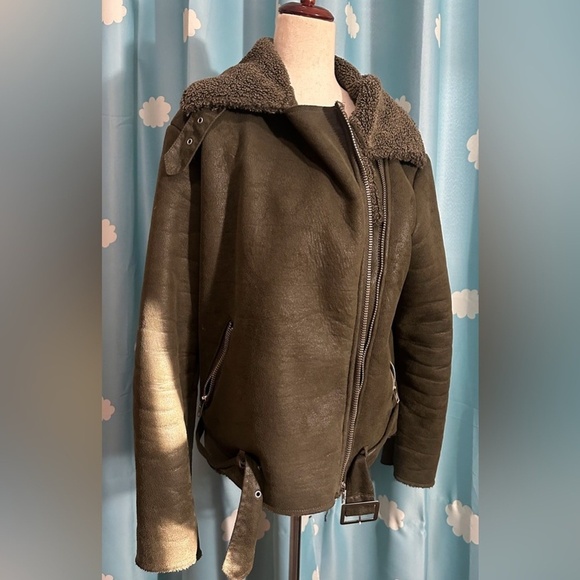 Olive green Glamorous moto bomber vegan- L - Picture 9 of 12